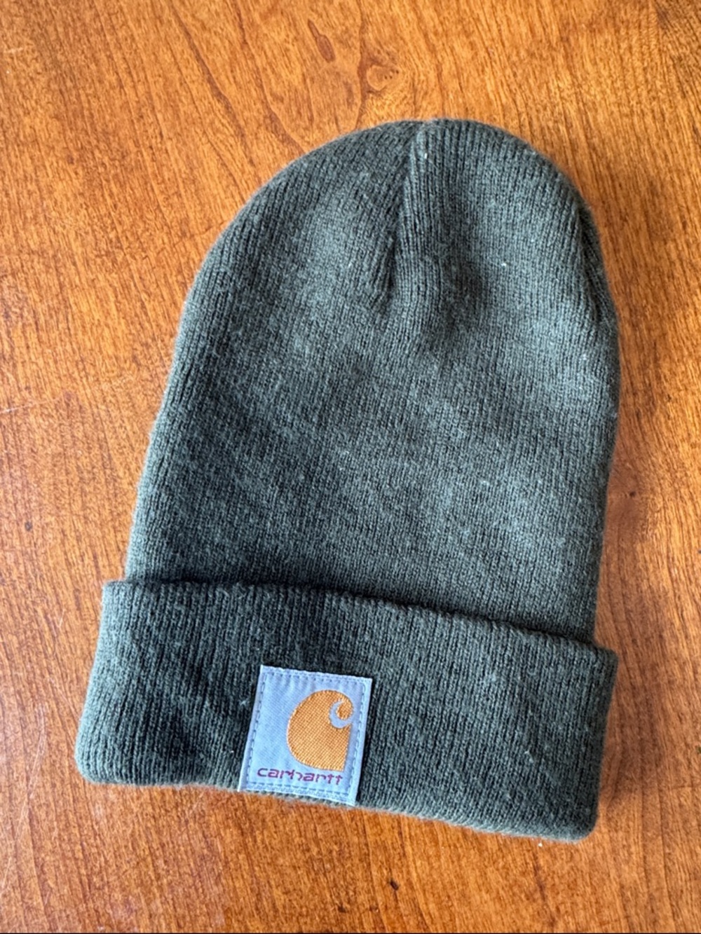 Carhartt Olive Cuffed Knit Beanie with Logo Patch